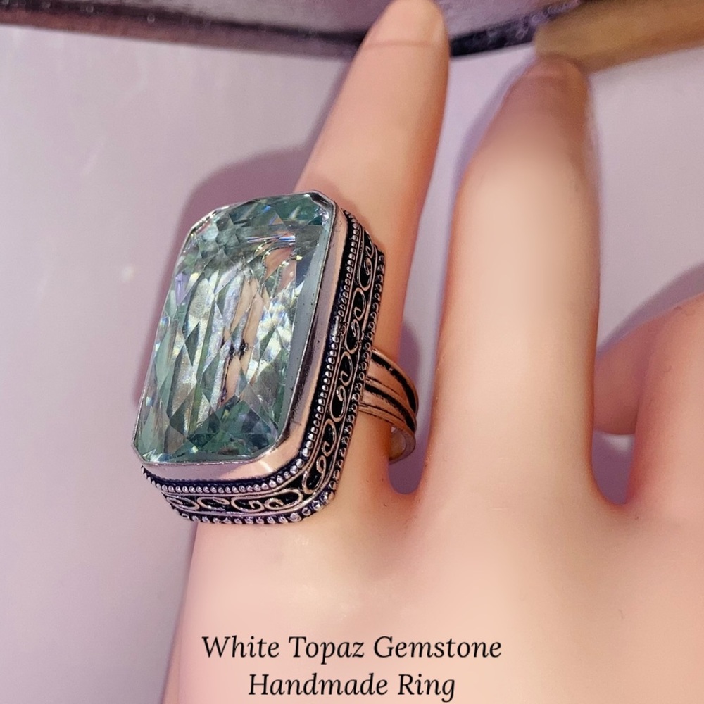 Sparkling White Topaz Gemstone Handmade Ring